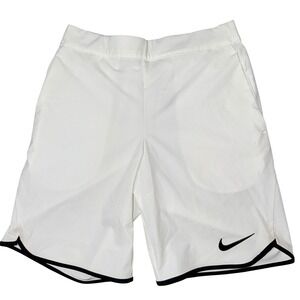 Nike Dri-FIT Athletic Shorts White Black Trim‎ Laser Cut Pockets Size M